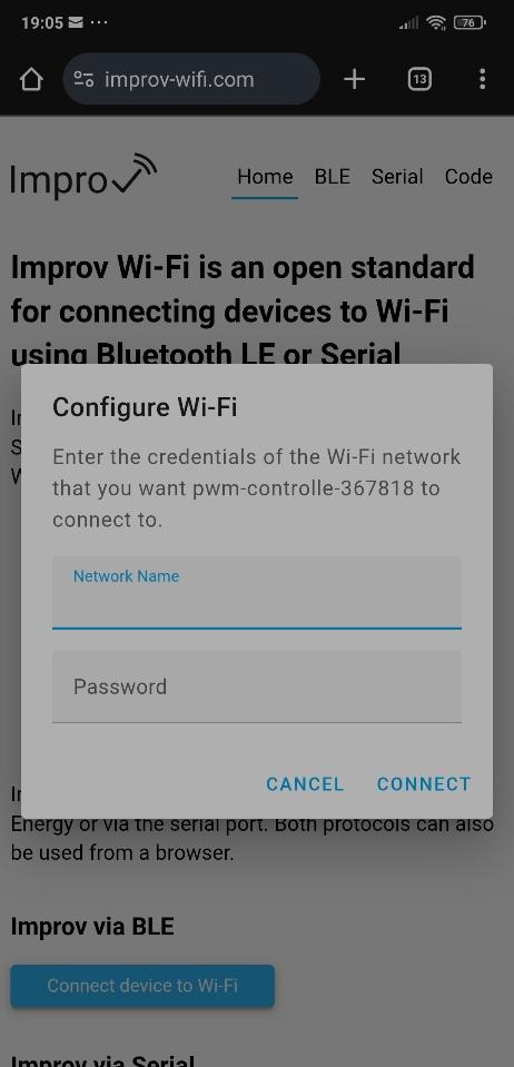 Εισαγωγή στοιχείων WiFi στο Improv WiFi